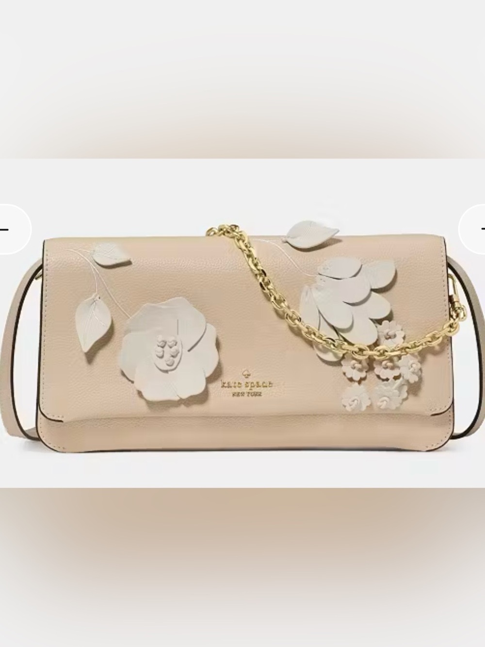 kate spade Beige Ivy Floral Appliqué Chain Shoulder Crossbody Bag Handbag Purse